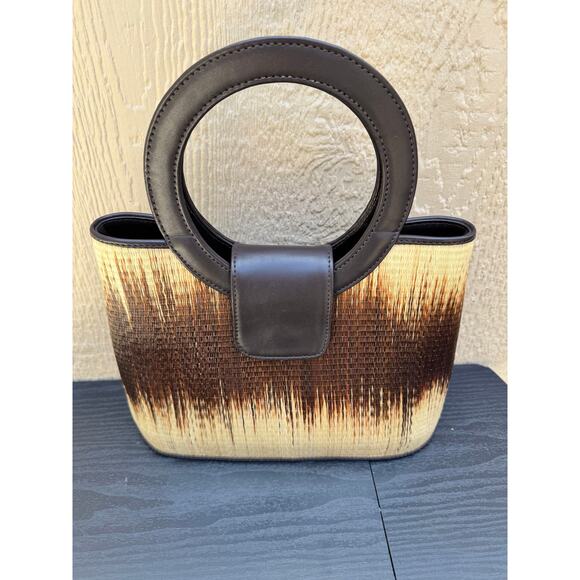 Vintage The Le Sac Rattan Mini Handbag Preppy Boho Purse Sleek Brown Tan - Picture 3 of 7